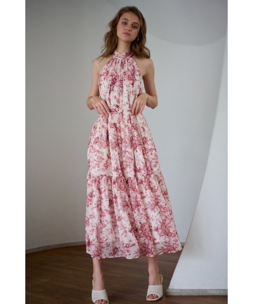 Positano Belted long Dress 2 プリントホルターネックティアードドレス 2