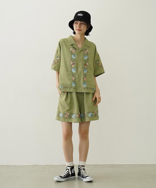 MILKFED.（ミルクフェド）の「CROSS STITCH STYLE SHIRT（シャツ/ブラウス・レディース・ライトグリーン/ネイビー/オフホワイト・ONE SIZE）」の8枚目の写真