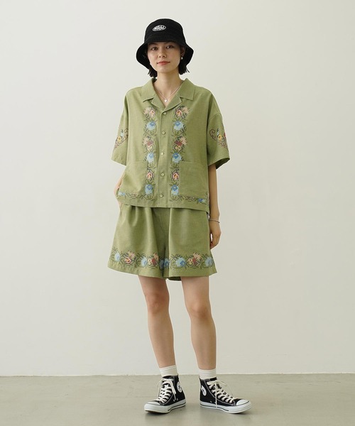 MILKFED.（ミルクフェド）の「CROSS STITCH STYLE SHIRT（シャツ/ブラウス・レディース・ライトグリーン/ネイビー/オフホワイト・ONE SIZE）」の9枚目の写真