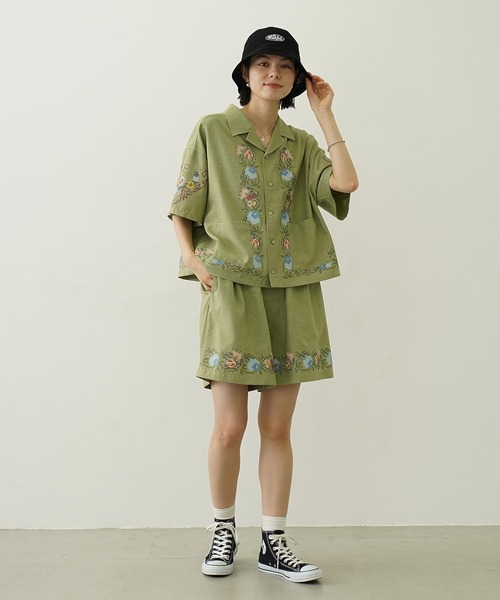 MILKFED.（ミルクフェド）の「CROSS STITCH STYLE SHIRT（シャツ/ブラウス・レディース・ライトグリーン/ネイビー/オフホワイト・ONE SIZE）」の10枚目の写真