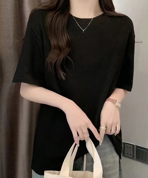 Pittok(ピットク)の「ラウンドネックワッフル生地プルオーバー(Tシャツ/カットソー・レディース・ホワイト/カーキ・MEDIUM)」の4枚目の写真