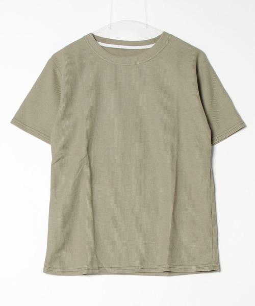 Pittok(ピットク)の「ラウンドネックワッフル生地プルオーバー(Tシャツ/カットソー・レディース・ホワイト/カーキ・MEDIUM)」の14枚目の写真
