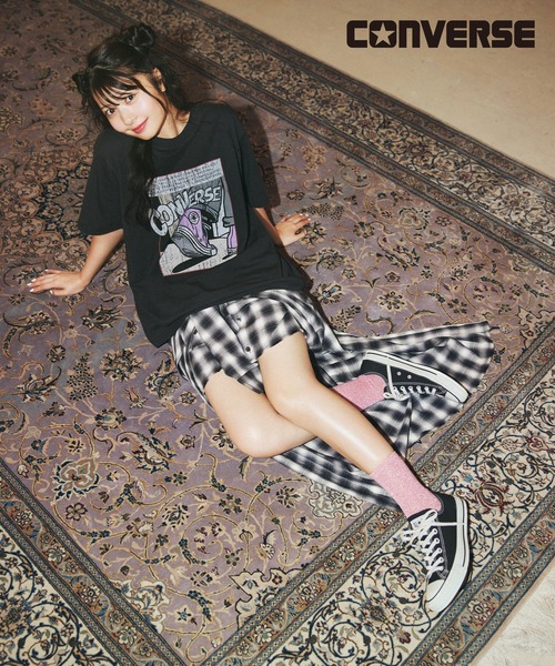 CONVERSE(コンバース)の「【CONVERSE/コンバース】Youtuber/モデル 星野夢奈着用 天竺 VINTEGE/ヴィンテージ風 クルーネック半袖Tシャツ(Tシャツ/カットソー・レディース・ホワイト系1/グレー系1/ブラック系1/ホワイト系2/グレー系2/ブラック系2・M/L)」の1枚目の写真