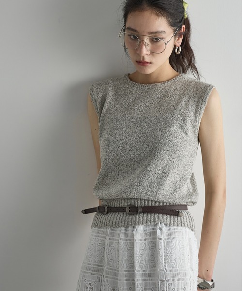 THE YOn(ザヨン)の「ツイストヤーンメランジニットノースリーブトップス(ニット/セーター・レディース・ブラウン/ライム/ピンク/グレー・FREE)」の2枚目の写真