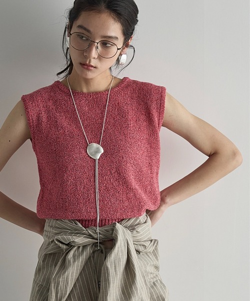 セール】ツイストヤーンメランジニットノースリーブトップス（ニット