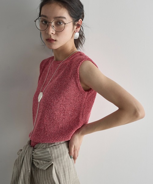 THE YOn(ザヨン)の「ツイストヤーンメランジニットノースリーブトップス(ニット/セーター・レディース・ブラウン/ライム/ピンク/グレー・FREE)」の8枚目の写真