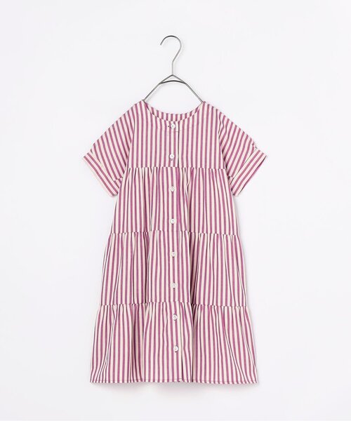 p.premier（ピードットプルミエ）の「【ジュニア対応】ストライプ前後２WAYティアードシャツワンピース（シャツワンピース・キッズ・ブラウン/グリーン/レッド/ミント/パープル/イエロー・80/90/100/110/120/130/140）」の4枚目の写真