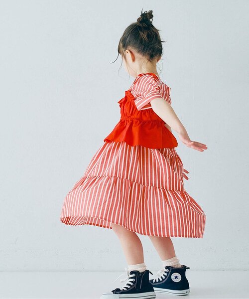 セール】【ジュニア対応】ストライプ前後2WAYティアードシャツ