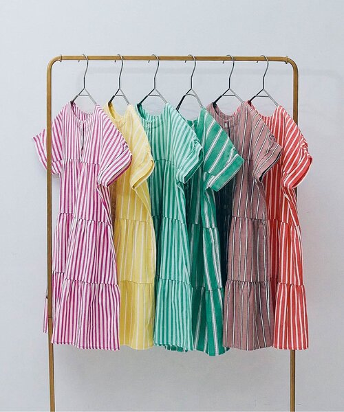 p.premier（ピードットプルミエ）の「【ジュニア対応】ストライプ前後２WAYティアードシャツワンピース（シャツワンピース・キッズ・ブラウン/グリーン/レッド/ミント/パープル/イエロー・80/90/100/110/120/130/140）」の17枚目の写真