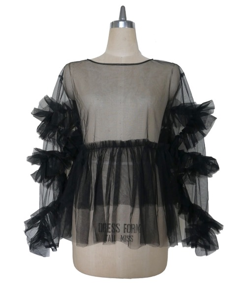 My shawty（ﾏｲｼｬｳﾃｨｰ）の「frill tule top（ドレス・レディース・ネイビー/ブラック/アイボリー/グリーン/ベージュ/ピンク・FREE）」の14枚目の写真