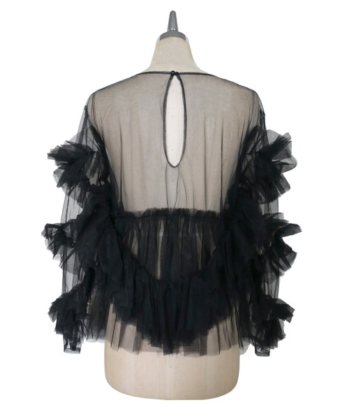 My shawty（ﾏｲｼｬｳﾃｨｰ）の「frill tule top（ドレス・レディース・ネイビー/ブラック/アイボリー/グリーン/ベージュ/ピンク・FREE）」の15枚目の写真