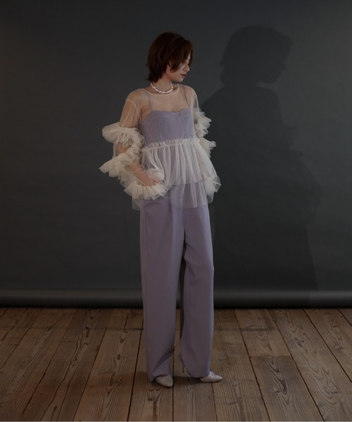 My shawty（ﾏｲｼｬｳﾃｨｰ）の「frill tule top（ドレス・レディース・ネイビー/ブラック/アイボリー/グリーン/ベージュ/ピンク・FREE）」の12枚目の写真