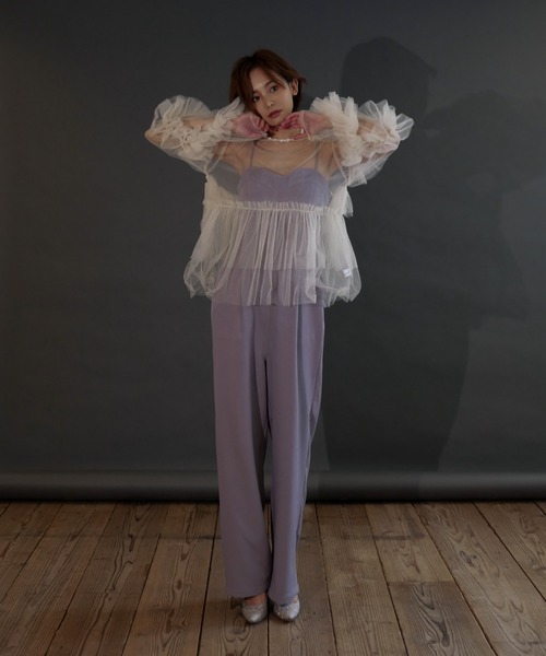 My shawty（ﾏｲｼｬｳﾃｨｰ）の「frill tule top（ドレス・レディース・ネイビー/ブラック/アイボリー/グリーン/ベージュ/ピンク・FREE）」の13枚目の写真
