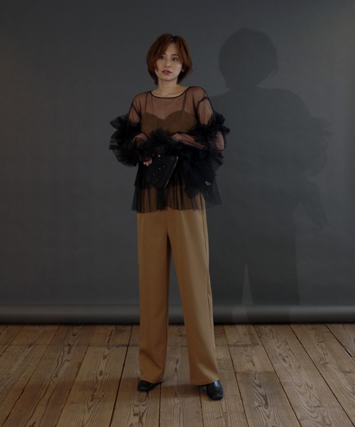 My shawty（ﾏｲｼｬｳﾃｨｰ）の「frill tule top（ドレス・レディース・ネイビー/ブラック/アイボリー/グリーン/ベージュ/ピンク・FREE）」の10枚目の写真