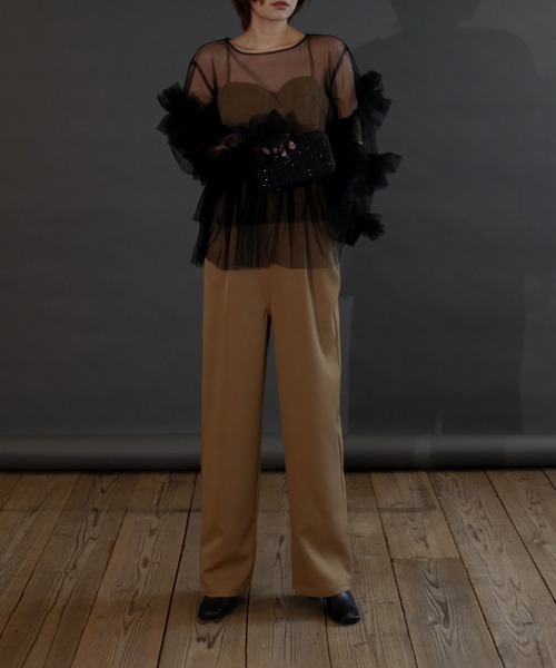 My shawty（ﾏｲｼｬｳﾃｨｰ）の「frill tule top（ドレス・レディース・ネイビー/ブラック/アイボリー/グリーン/ベージュ/ピンク・FREE）」の17枚目の写真