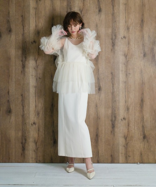 My shawty（ﾏｲｼｬｳﾃｨｰ）の「frill tule top（ドレス・レディース・ネイビー/ブラック/アイボリー/グリーン/ベージュ/ピンク・FREE）」の22枚目の写真