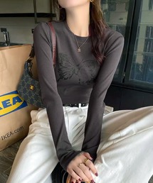 【EIZZ/アイズ】幻想蝶プリント ロングスリーブ Tシャツ