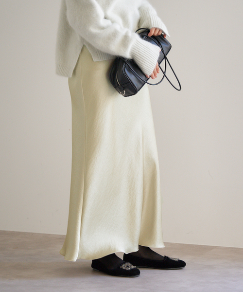 IENA ダブルサテンスカート ネイビー 36