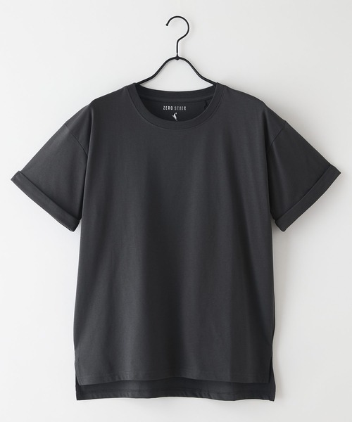 JEANS MATE（ジーンズメイト）の「【汗染みの目立ちにくいTシャツ ZEROSTAIN/ゼロステイン】ロールカフサイドスリットTシャツ 撥水・防汚加工 涼しい・透けにくい サイドスリット（Tシャツ/カットソー・レディース・スミクロ/ダークグリーン/ブラック/ホワイト/パープル・LARGE/MEDIUM）」の7枚目の写真