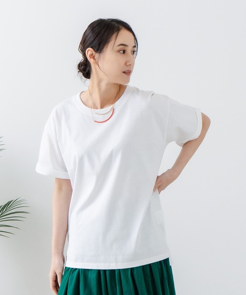 JEANS MATE（ジーンズメイト）の「【汗染みの目立ちにくいTシャツ ZEROSTAIN/ゼロステイン】ロールカフサイドスリットTシャツ 撥水・防汚加工 涼しい・透けにくい サイドスリット（Tシャツ/カットソー・レディース・スミクロ/ダークグリーン/ブラック/ホワイト/パープル・LARGE/MEDIUM）」の19枚目の写真