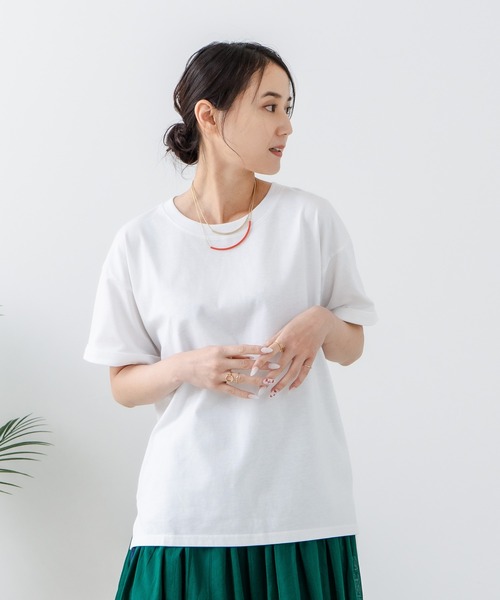 JEANS MATE（ジーンズメイト）の「【汗染みの目立ちにくいTシャツ ZEROSTAIN/ゼロステイン】ロールカフサイドスリットTシャツ 撥水・防汚加工 涼しい・透けにくい サイドスリット（Tシャツ/カットソー・レディース・スミクロ/ダークグリーン/ブラック/ホワイト/パープル・LARGE/MEDIUM）」の20枚目の写真