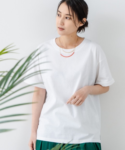 JEANS MATE（ジーンズメイト）の「【汗染みの目立ちにくいTシャツ ZEROSTAIN/ゼロステイン】ロールカフサイドスリットTシャツ 撥水・防汚加工 涼しい・透けにくい サイドスリット（Tシャツ/カットソー・レディース・スミクロ/ダークグリーン/ブラック/ホワイト/パープル・LARGE/MEDIUM）」の22枚目の写真