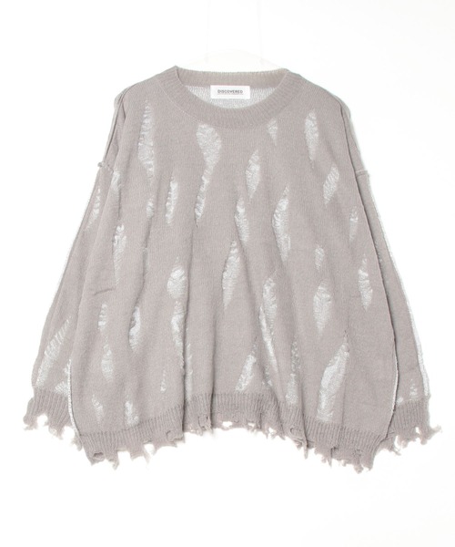 DISCOVERED（ディスカバード）の「DAMAGE OVER RAME KNIT（ニット/セーター・メンズ・グレー/ブラック/ベージュ・SMALL/LARGE）」の3枚目の写真