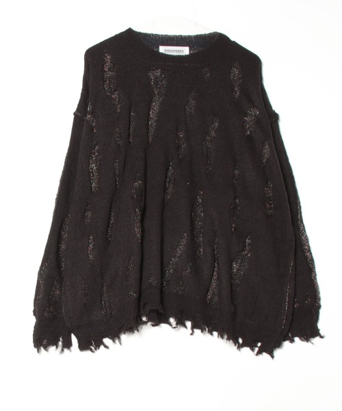 DISCOVERED（ディスカバード）の「DAMAGE OVER RAME KNIT（ニット/セーター・メンズ・グレー/ブラック/ベージュ・SMALL/LARGE）」の2枚目の写真