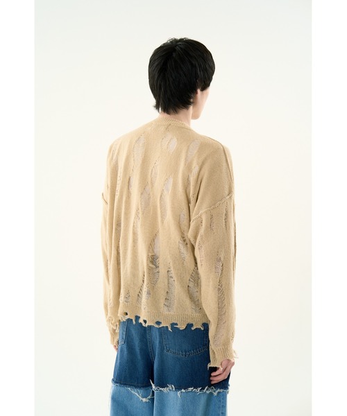 DISCOVERED（ディスカバード）の「DAMAGE OVER RAME KNIT（ニット/セーター・メンズ・グレー/ブラック/ベージュ・SMALL/LARGE）」の9枚目の写真