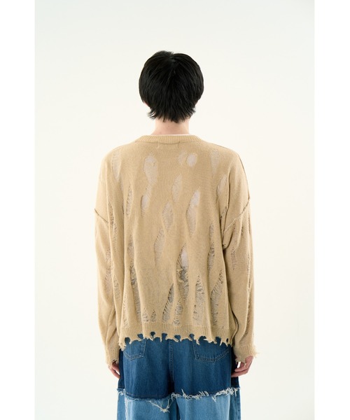 DISCOVERED（ディスカバード）の「DAMAGE OVER RAME KNIT（ニット/セーター・メンズ・グレー/ブラック/ベージュ・SMALL/LARGE）」の8枚目の写真
