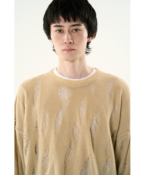 DISCOVERED（ディスカバード）の「DAMAGE OVER RAME KNIT（ニット/セーター・メンズ・グレー/ブラック/ベージュ・SMALL/LARGE）」の11枚目の写真
