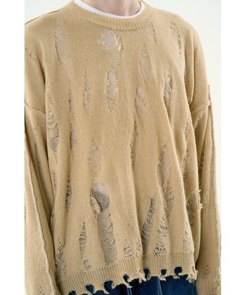 DISCOVERED（ディスカバード）の「DAMAGE OVER RAME KNIT（ニット/セーター・メンズ・グレー/ブラック/ベージュ・SMALL/LARGE）」の12枚目の写真