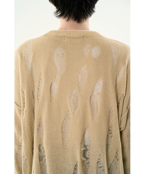 DISCOVERED（ディスカバード）の「DAMAGE OVER RAME KNIT（ニット/セーター・メンズ・グレー/ブラック/ベージュ・SMALL/LARGE）」の14枚目の写真