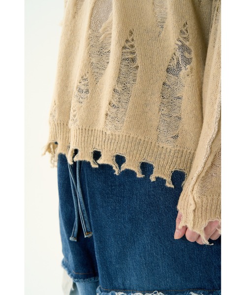 DISCOVERED（ディスカバード）の「DAMAGE OVER RAME KNIT（ニット/セーター・メンズ・グレー/ブラック/ベージュ・SMALL/LARGE）」の15枚目の写真