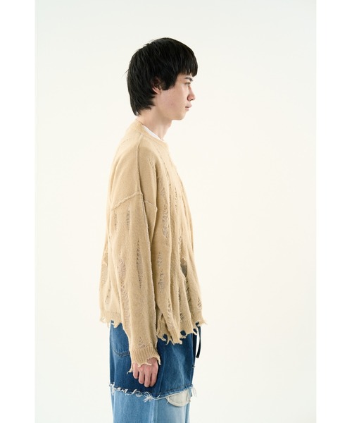 DISCOVERED（ディスカバード）の「DAMAGE OVER RAME KNIT（ニット/セーター・メンズ・グレー/ブラック/ベージュ・SMALL/LARGE）」の10枚目の写真