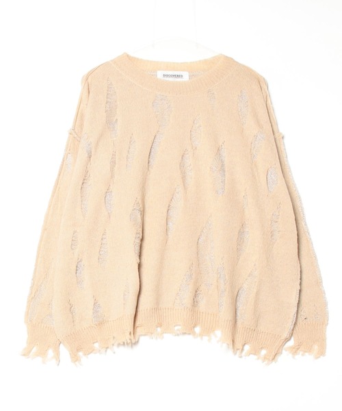 DISCOVERED（ディスカバード）の「DAMAGE OVER RAME KNIT（ニット/セーター・メンズ・グレー/ブラック/ベージュ・SMALL/LARGE）」の5枚目の写真