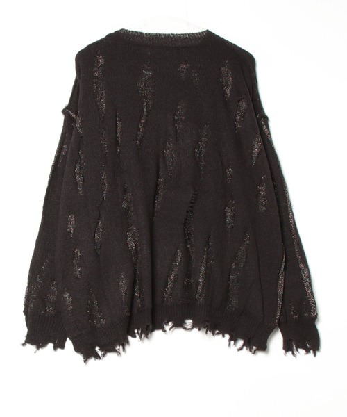 DISCOVERED（ディスカバード）の「DAMAGE OVER RAME KNIT（ニット/セーター・メンズ・グレー/ブラック/ベージュ・SMALL/LARGE）」の4枚目の写真