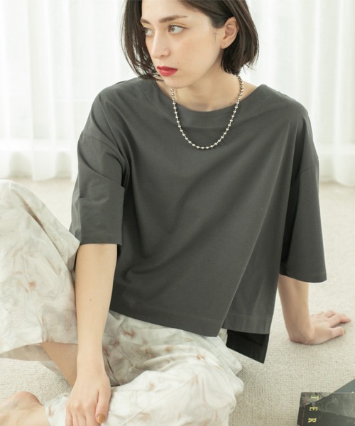 セール】ボートネックショートTシャツ【洗濯機洗い可】（Tシャツ