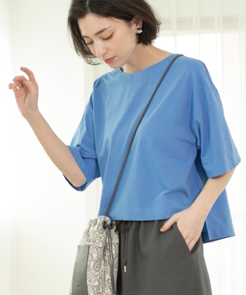 OPAQUE.CLIP(オペークドットクリップ)の「◆ボートネックショートTシャツ【洗濯機洗い可】(Tシャツ/カットソー・レディース・ホワイト/ブラック/チャコールグレー/ブルー・38/40/42)」の4枚目の写真