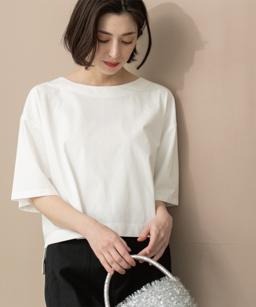 OPAQUE.CLIP(オペークドットクリップ)の「◆ボートネックショートTシャツ【洗濯機洗い可】(Tシャツ/カットソー・レディース・ホワイト/ブラック/チャコールグレー/ブルー・38/40/42)」の8枚目の写真