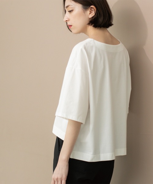 OPAQUE.CLIP(オペークドットクリップ)の「◆ボートネックショートTシャツ【洗濯機洗い可】(Tシャツ/カットソー・レディース・ホワイト/ブラック/チャコールグレー/ブルー・38/40/42)」の10枚目の写真