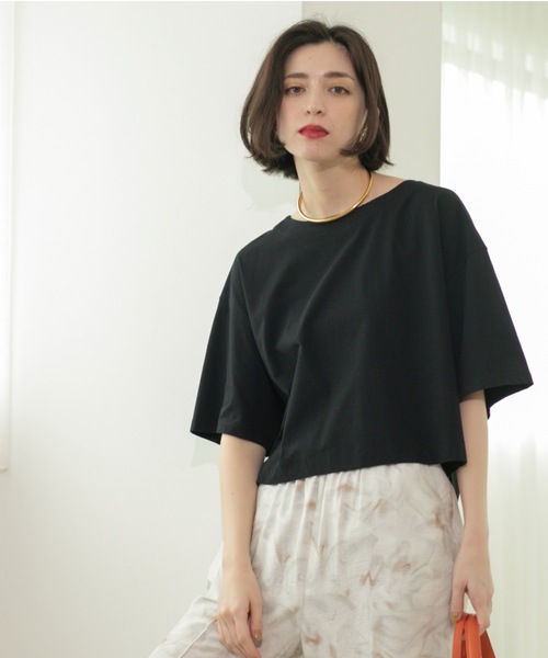 OPAQUE.CLIP(オペークドットクリップ)の「◆ボートネックショートTシャツ【洗濯機洗い可】(Tシャツ/カットソー・レディース・ホワイト/ブラック/チャコールグレー/ブルー・38/40/42)」の17枚目の写真