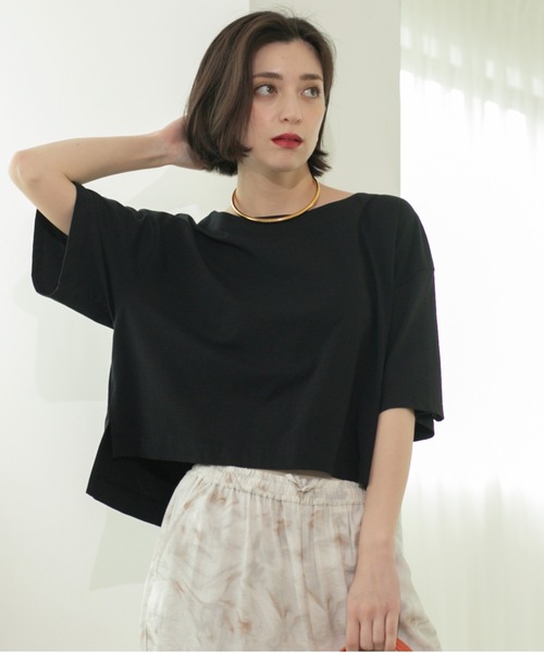 OPAQUE.CLIP(オペークドットクリップ)の「◆ボートネックショートTシャツ【洗濯機洗い可】(Tシャツ/カットソー・レディース・ホワイト/ブラック/チャコールグレー/ブルー・38/40/42)」の19枚目の写真