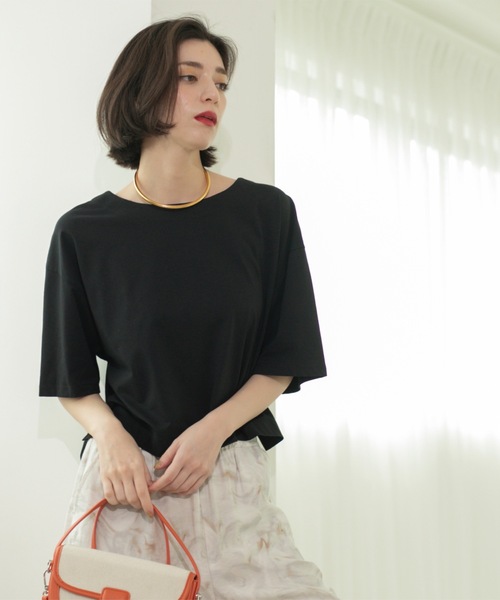 OPAQUE.CLIP(オペークドットクリップ)の「◆ボートネックショートTシャツ【洗濯機洗い可】(Tシャツ/カットソー・レディース・ホワイト/ブラック/チャコールグレー/ブルー・38/40/42)」の21枚目の写真