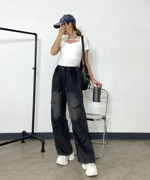 non-hedge(ノンヘッジ)の「リブハートネッククロスショート丈Tシャツ(Tシャツ/カットソー・レディース・ブラック/オフホワイト/グレー/ピンク・FREE)」の15枚目の写真
