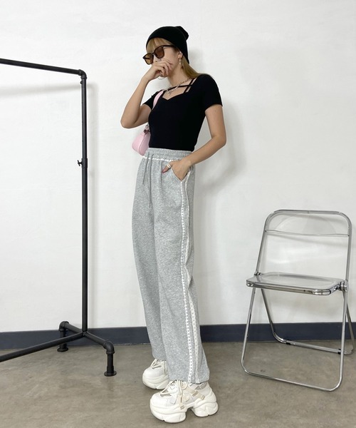 non-hedge(ノンヘッジ)の「リブハートネッククロスショート丈Tシャツ(Tシャツ/カットソー・レディース・ブラック/オフホワイト/グレー/ピンク・FREE)」の12枚目の写真