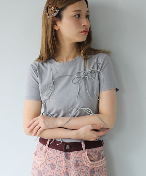 SANSeLF(サンセルフ)の「【SANSeLF】フロントリボントップス sanw25s075(その他トップス・レディース・グレー/ブラック/ホワイト・FREE)」の3枚目の写真