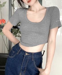 Uネック半袖Tシャツ ショート丈