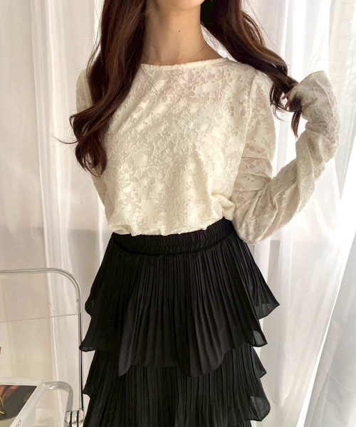 merrylatte(メリーラテ)の「サムホールシアージャガード花柄トップス(その他トップス・レディース・アイボリー/ブラック・FREE)」の16枚目の写真