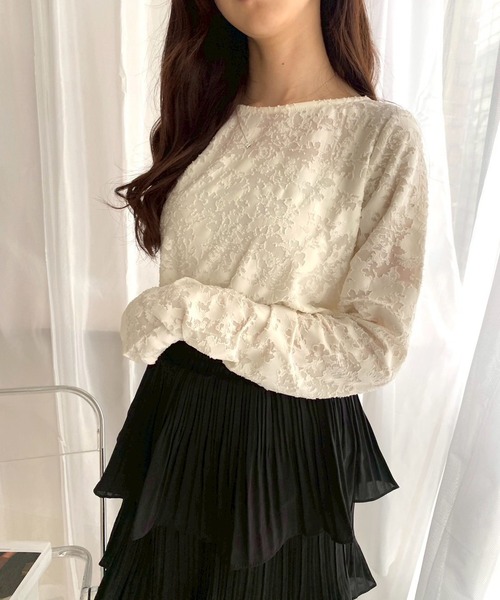 merrylatte(メリーラテ)の「サムホールシアージャガード花柄トップス(その他トップス・レディース・アイボリー/ブラック・FREE)」の18枚目の写真